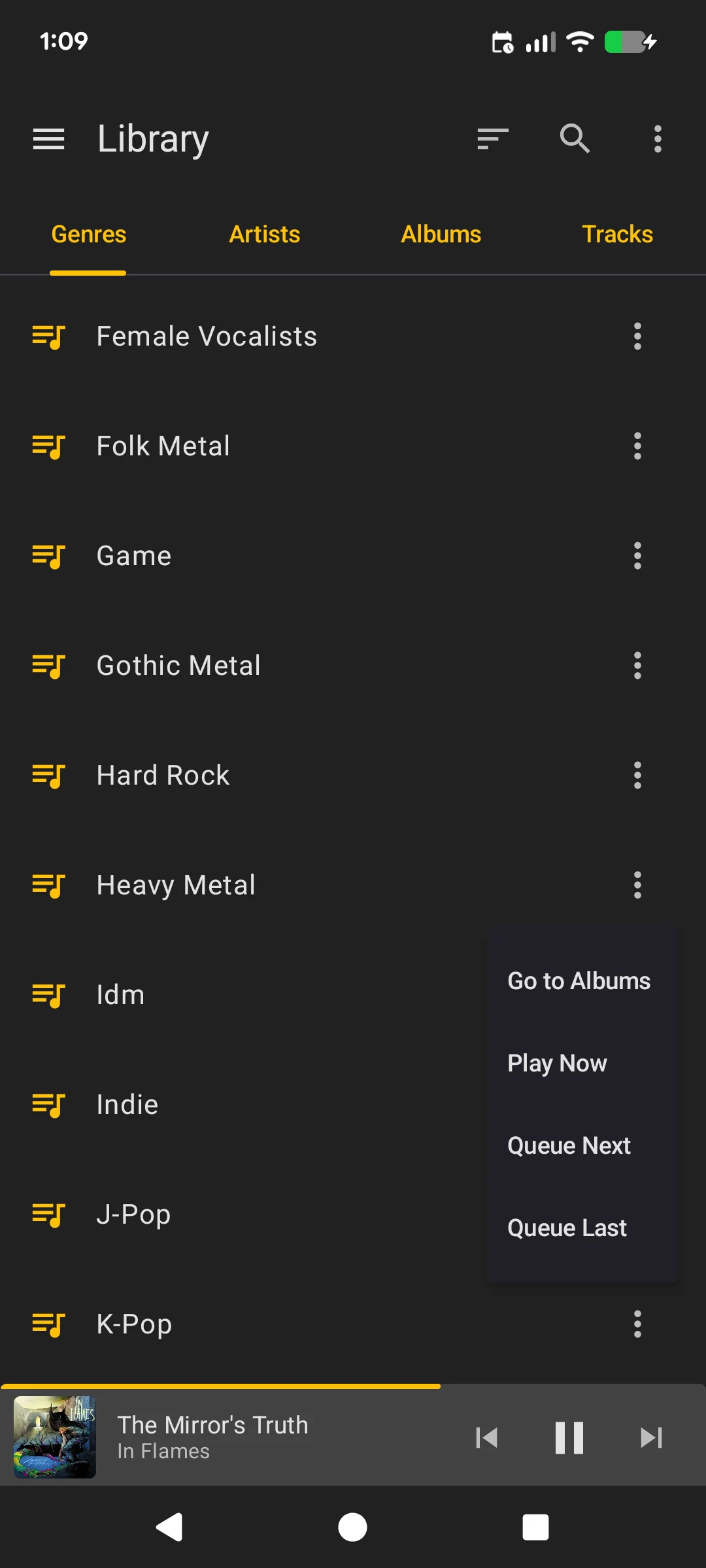 Genre context menu